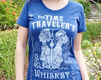 Whiskey Women's Tshirt, Whiskey Gift, Wine Gift, Graphic Tee, Womens Shirt, Steampunk Shirt, Time Travel Shirt - Time Traveler's Whiskey Tee