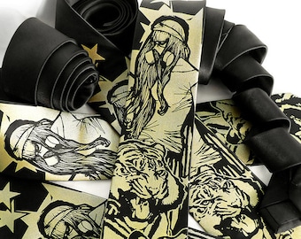 Tiger Krawatte, Gasmaske Krawatte, Tiger Krawatte, Post Apocalyptic Kleidung Männer, Metallic Gold, Tier Liebhaber Geschenk, Vegan Geschenk, Einzigartiges Geschenk für Männer