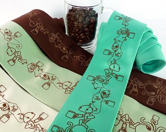 Coffee Necktie, Octopus Necktie, Coffee Lover Gift, Foodie Gifts, Coffee Gifts, Mint Necktie, Turquoise Necktie - Coffee Creatures Tie