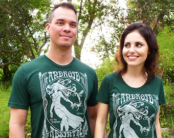 Absinthe Shirts, Matching Shirts, Couples Gifts, Couples Shirts, Geek Gift for Couple, Vegan Shirt, Art Nouveau - Android Absinthe Tshirts