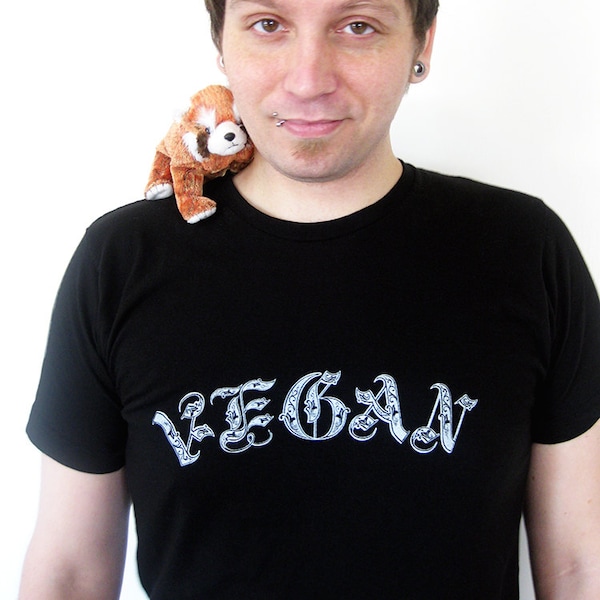 Vegan Shirt, Vegan T shirt, Animal Lover Shirt, Mens Shirt, Vegan Gift, Positive Inspiration, Veggie Shirt - Old English Script Vegan Tshirt