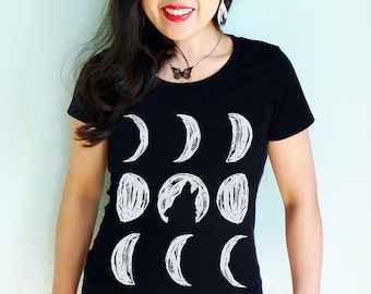 Mond Phase Tshirt, Hexe Shirt, Mond Shirt, Wolf Shirt, Witchy Geschenke, Astrologie Geschenke, Damen Shirt - Werwolf Mond Phase Shirt