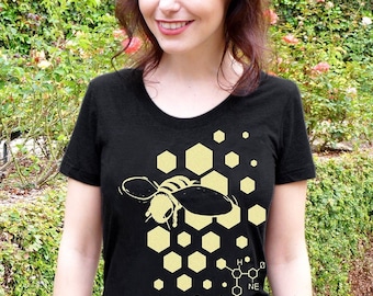 Maglietta ape per donna, maglietta scientifica, maglietta ape, regalo scientifico, maglietta naturalistica, maglietta da giardinaggio - Maglietta scientifica da donna ape