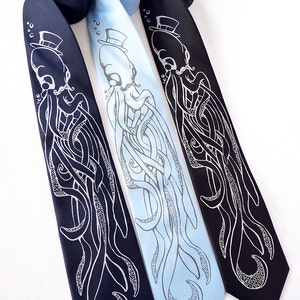 Octopus Necktie, Neckties for Men, Octopus Tie, Blue Necktie, Boyfriend Gift, Dad Gift, Octopus Gift An Octopus & A Gentleman Tie image 3