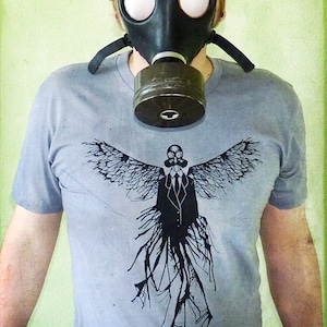 Gas Mask Tshirt, Gasmask Shirt, Post Apocalyptic, Mens Graphic Tee, Mens Tshirt, Screen Printed Tshirt - Gas Mask Angel Tshirt