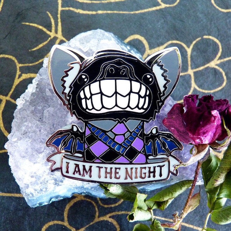 I am the Night Bat Pin, Witchy Pins, Halloween Pins, Witchy Gifts, Bat Enamel Pin, Spooky Pins, Vampire Pin, Goth Enamel Pin, Halloween Gift image 1