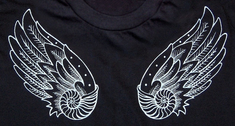 Angel Wings Shirt, Nautilus Shell, Feather Shirt, Beach Shirt, Ocean Lover Gift, Minimalist Black Tshirt Winged Nautilus Mens T-shirt image 4