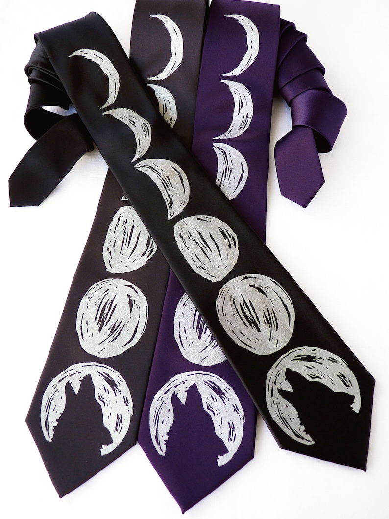 Werewolf Moon Phase Necktie, Moon Necktie, Wolf Necktie, Moon Tie, Moon Phases, Astrology Gift, Unique Gift, Boyfriend Gift, Mens Gift image 3