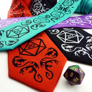 Dice and Dragons Necktie, DnD, RPG, D20 Dice, Dragon Men's Tie, DnD Gifts for Him, Geek Tie, Mens Necktie, Gamer Gift High Roller Necktie image 3