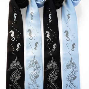 Seahorse Necktie, Blue Necktie, Screen Printed Tie, Ocean Gift, Robot Tie, Neckties for Men, Dad Gift, Mens Gift Seahorse Roboticus Tie image 3