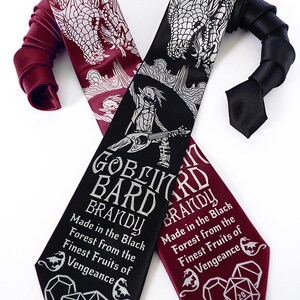 Dragon Necktie, Dice Tie, DnD Gifts for Players, D20 Dice Necktie, Wine Necktie, TTRPG Gifts, Gamer Gifts - Goblin Bard Brandy Mens Necktie image 3