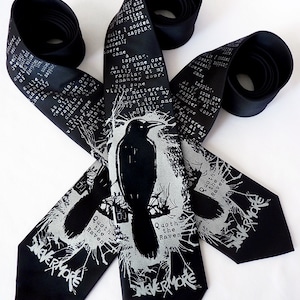 Nevermore Men's Necktie, Edgar Allan Poe Gifts, Raven Tie, Valentines Day Gift for Him, Gift for Boyfriend, Teacher Gifts, Book Lover Gift image 4