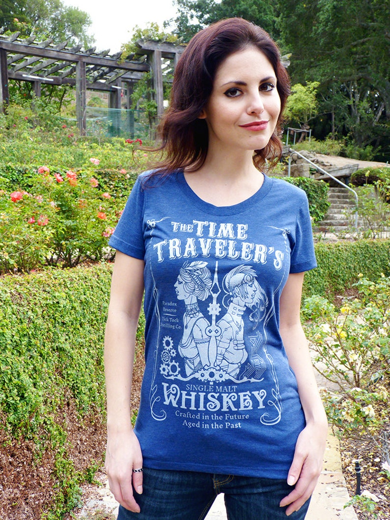 Whiskey Women's Tshirt, Whiskey Gift, Wine Gift, Graphic Tee, Womens Shirt, Steampunk Shirt, Time Travel Shirt Time Traveler's Whiskey Tee image 2