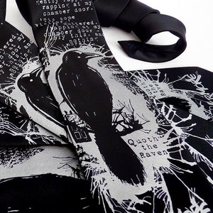 Edgar Allan Poe Raven Necktie, Book Lover Gift, Literary Gift, Book Gifts, Mens Necktie, Raven Tie Nevermore Raven Necktie image 1