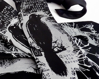 Edgar Allan Poe Raven Necktie, Halloween Tie, Literary Gift, Book Gifts, Mens Necktie, Librarian Gift, Raven Tie - Nevermore Raven Necktie