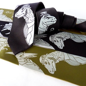 Gentlemen Dinosaurs Necktie Dinosaur Tie Men's Necktie Geek Science Gift Science Tie Dad Gift Neckties for Men Mens Gift image 1