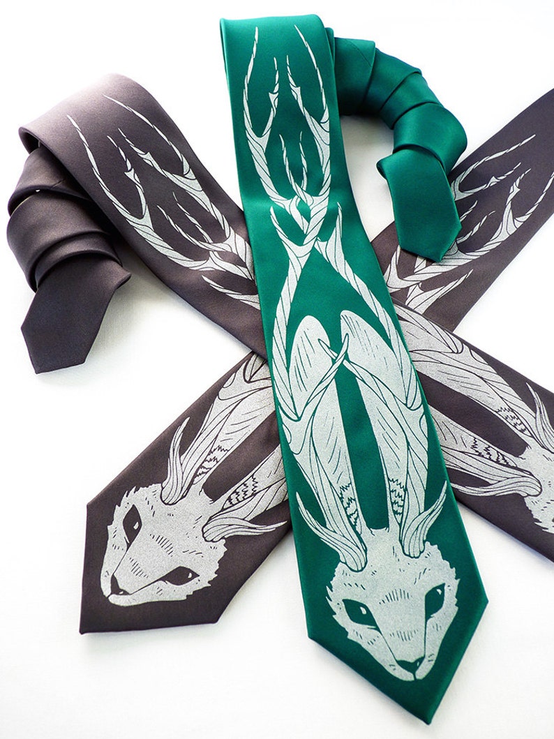Ysl Necktie Rabbit Horned Rabbit Necktie, Neckties for Men, Green Tie, Grey Necktie, Mens ...