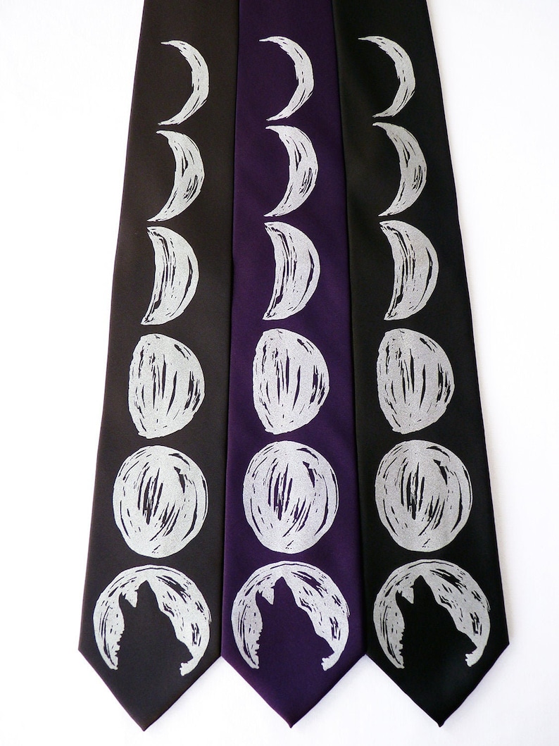 Werewolf Moon Phase Necktie, Moon Necktie, Wolf Necktie, Moon Tie, Moon Phases, Astrology Gift, Unique Gift, Boyfriend Gift, Mens Gift image 2