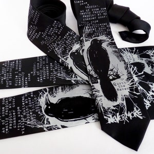 Nevermore Men's Necktie, Edgar Allan Poe Gifts, Raven Tie, Valentines Day Gift for Him, Gift for Boyfriend, Teacher Gifts, Book Lover Gift image 3