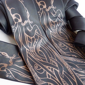 Octopus Necktie, Octopus Tie, Mens Necktie, Screen Printed Tie, Octopus Gift, Ocean Wedding Tie, Grey Tie - An Octopus and A Gentleman Tie