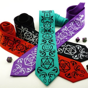 Dobbelstenen en draken stropdas, DnD, RPG, D20 dobbelstenen, Dragon heren stropdas, DnD geschenken voor hem, Geek stropdas, heren stropdas, gamer cadeau High Roller stropdas afbeelding 4