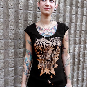 Tiger Shirt, Goth Shirt, Post Apocalyptic Clothing, Gothic Tshirt, Punk Shirt Women, Gasmask Tshirt, Vegan Shirt Tigers Women's Tshirt image 2