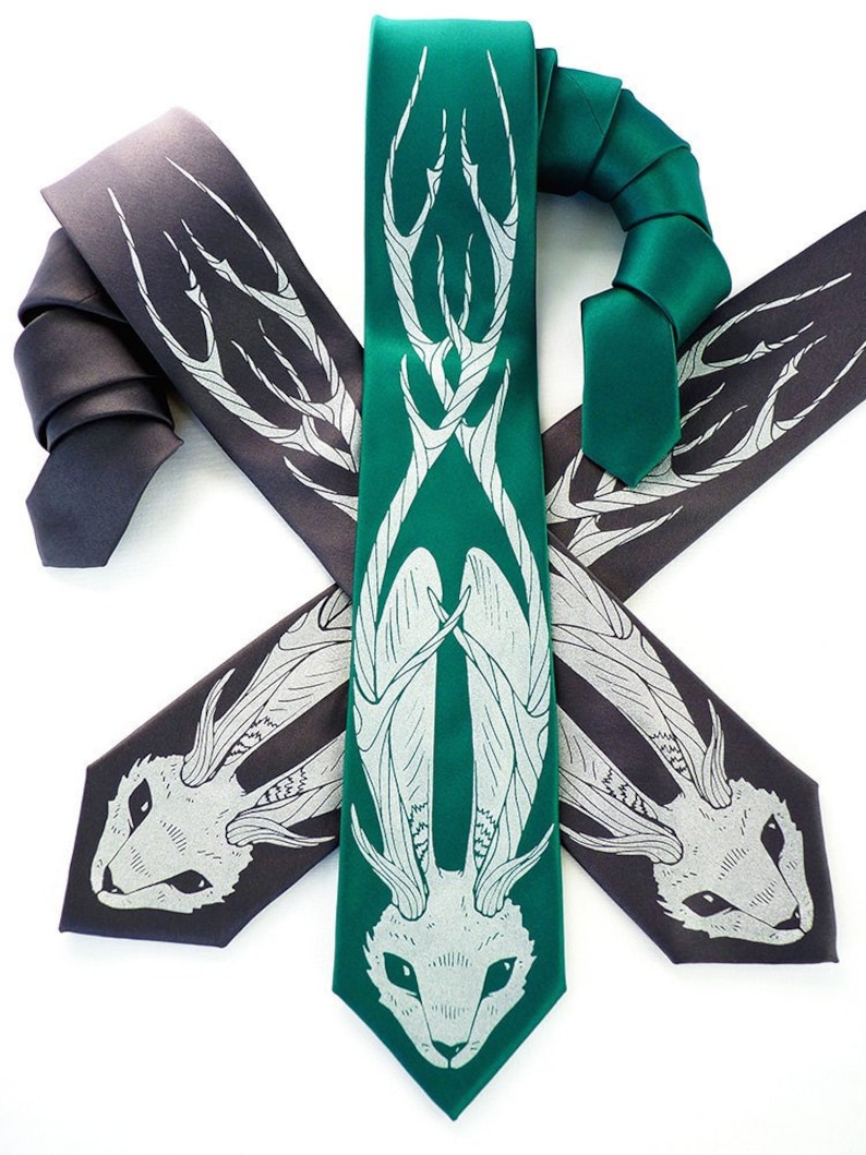 Ysl Necktie Rabbit Horned Rabbit Necktie, Neckties for Men, Green Tie, Grey Necktie, Mens ...