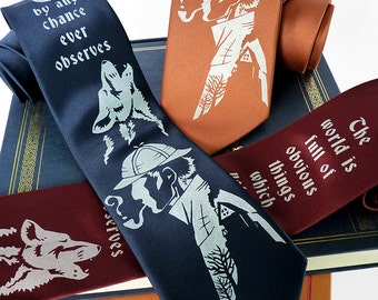 Sherlock Holmes Necktie, Book Lover Gift for Men, Sherlock Holmes Gift, Book Gifts, Mens Tie, Literary Gift - Hound of the Baskervilles Tie