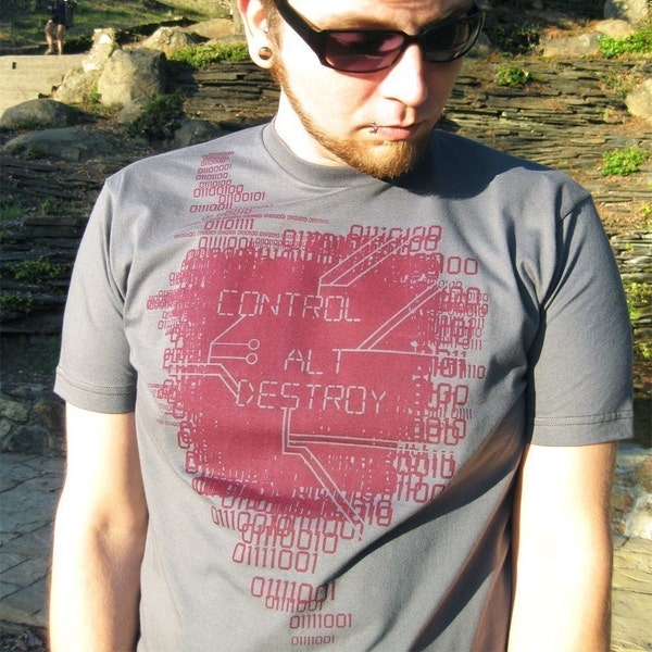 Binary Code Geek Tshirt, Engineer Shirt, Geek Gift, Computer Programmer, Boyfriend Tshirt, Tech Gifts for Men - Control-Alt-Destroy T-shirt