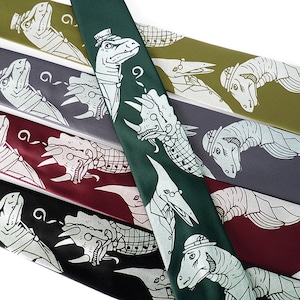 Gentlemen Dinosaurs Necktie Dinosaur Tie Men's Necktie Geek Science Gift Science Tie Dad Gift Neckties for Men Mens Gift image 2