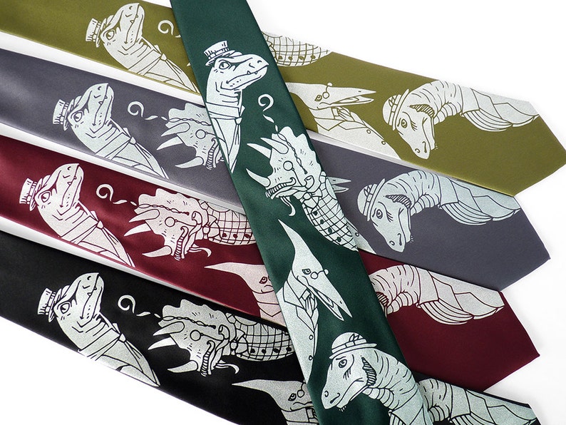 Gentlemen Dinosaurs Necktie Dinosaur Tie Men's Necktie Geek Science Gift Science Tie Dad Gift Neckties for Men Mens Gift image 2