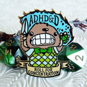 ADHDnD Bear Enamel Pin, ADHD Pin, DnD Enamel Pin, Tabletop RPG Pin, Bear Enamel Pin, D20 Pin, DnD Gifts, D and D Pin