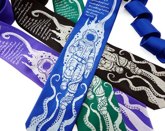 Octopus Necktie, Necktie for Men, Book Tie, Jules Verne, Fathers Day Gift, Dad Gift, Screen Printed Tie - 20,000 Leagues Under The Sea Tie