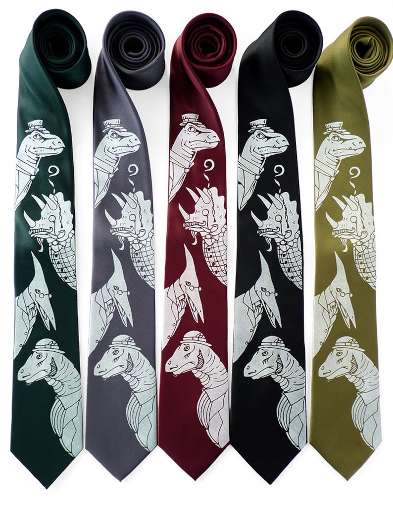 Gentlemen Dinosaurs Necktie Dinosaur Tie Men's Necktie Geek Science Gift Science Tie Dad Gift Neckties for Men Mens Gift image 4