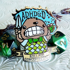 ADHDnD Bear Enamel Pin, ADHD Pin, DnD Enamel Pin, Tabletop RPG Pin, Bear Enamel Pin, D20 Pin, DnD Gifts, D and D Pin image 2