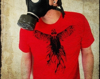 Gas Mask Angel Tshirt, Post Apocalyptic, Mens Graphic Tee, Social Distancing Shirt, Steampunk Mens Shirt, Quarantine Gift, Gas Mask Shirt