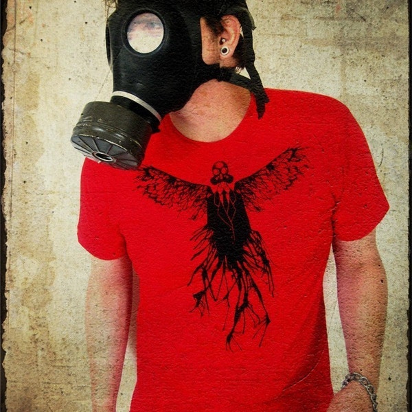 Gas Mask Angel Tshirt, Post Apocalyptic, Mens Graphic Tee, Social Distancing Shirt, Steampunk Mens Shirt, Quarantine Gift, Gas Mask Shirt
