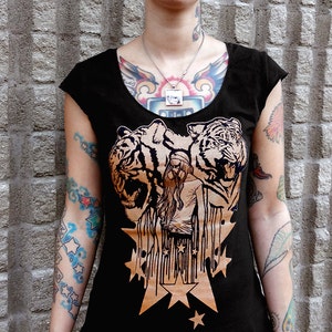 Tiger Shirt, Goth Shirt, Post Apocalyptic Clothing, Gothic Tshirt, Punk Shirt Women, Gasmask Tshirt, Vegan Shirt Tigers Women's Tshirt image 3
