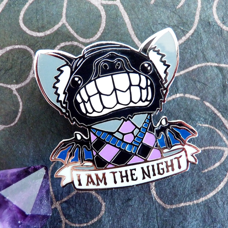 I am the Night Bat Pin, Witchy Pins, Halloween Pins, Witchy Gifts, Bat Enamel Pin, Spooky Pins, Vampire Pin, Goth Enamel Pin, Halloween Gift image 2