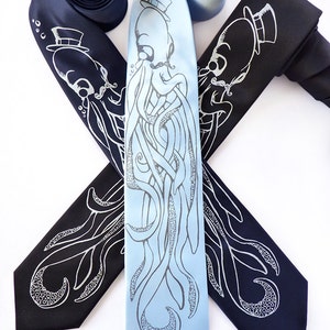 Octopus Necktie, Neckties for Men, Octopus Tie, Blue Necktie, Boyfriend Gift, Dad Gift, Octopus Gift An Octopus & A Gentleman Tie image 2