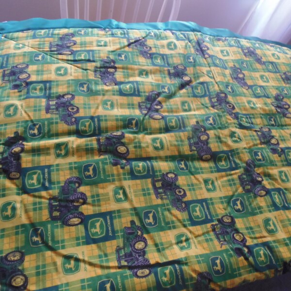 Handmade Blanket John Deere Tractor 36" x 44" Toddler Size Cotton Lap Throw