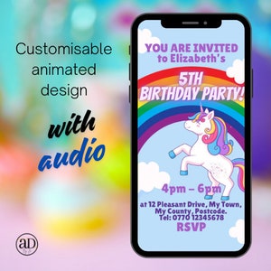 Personalised Unicorn Birthday Party E-Invite Invitation