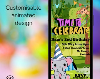 Personalised Jungle Themed Birthday Party E-Invite Invitation