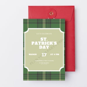 St. Patrick&#39;s Day Invitation, Shamrock Saint Patrick&#39;s Day Party Invite Green Plaid Irish, Any Event Editable Printable Instant Download