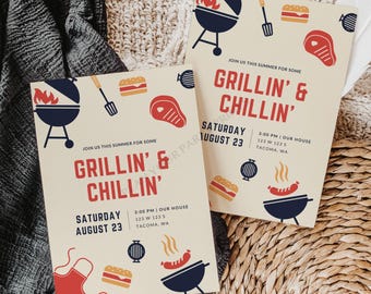 Invitación a una barbacoa de verano: parrillada y relax (plantilla editable de Canva)