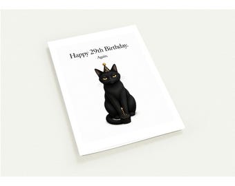 Black Cat Diaries Greeting Card — "Happy 29th Birthday. Again. " Pack of 10, Blank Inside, 4.25" x 5.5", Envelopes not included.