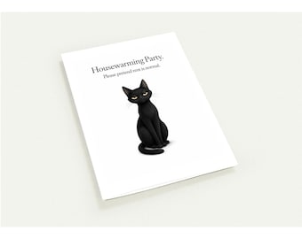 Black Cat Diaries Greeting Card — "Housewarming Party. " Pack of 10, Blank Inside, 4.25" x 5.5", Envelopes not included.