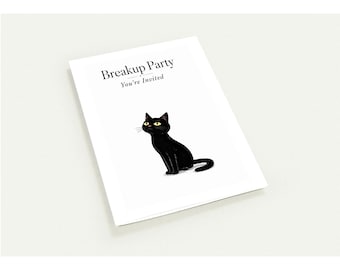 Black Cat Diaries Greeting Card — "Breakup Party. You're Invited." Pack of 10, Blank Inside, 4.25" x 5.5", Envelopes not included — US & CA