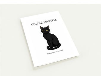 Black Cat Diaries Greeting Card, "You're Invited." Pack of 10, Blank Inside, 4.25" x 5.5", Envelopes not included — US & CA