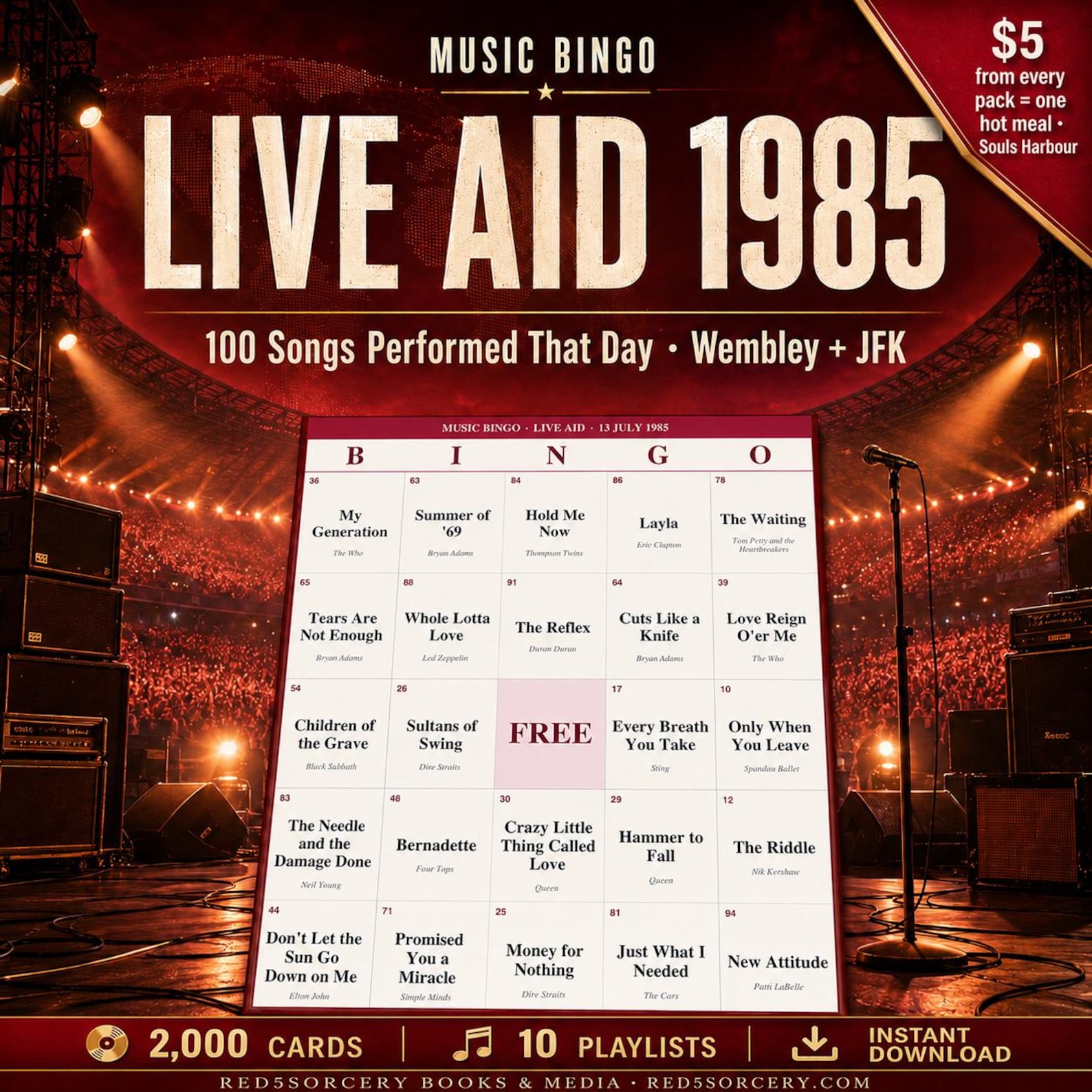 Live Aid 1985 Music Bingo pack cover